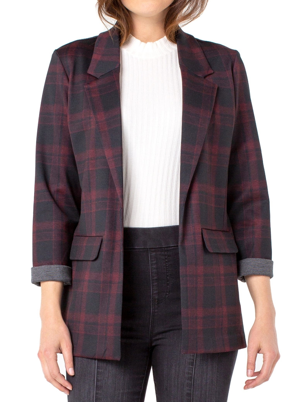 Liverpool Burgundy and Black Plaid Blazer Jacket